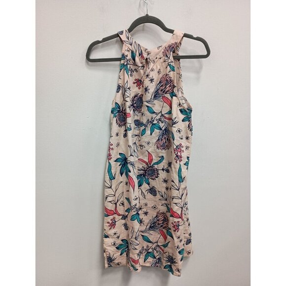 Rachel Ashwell Womens Shift Dress Medium Pink Floral 100% Linen Halter Summer - Picture 7 of 8
